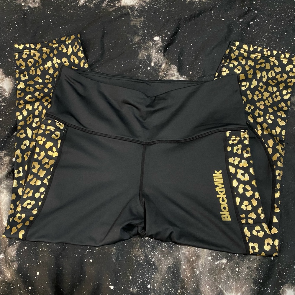 Black Milk Clothing Golden Leopard Spliced HW Battle Pants BNWT